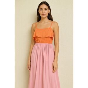 Koko + Mason Orange‎ Pink Maxi Dress Sleeveless Casual Summer Sundress
